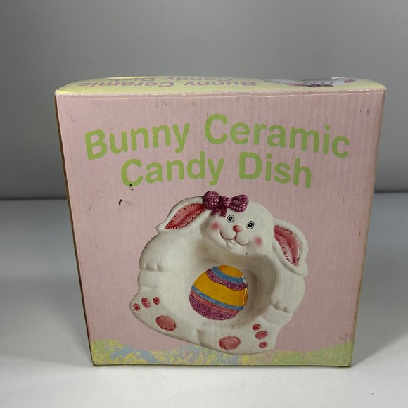 Vintage Easter Bunny Ceramic Candy Dish Egg Bowl Giftco w/ Box Spring Decor - Picture 11 of 13